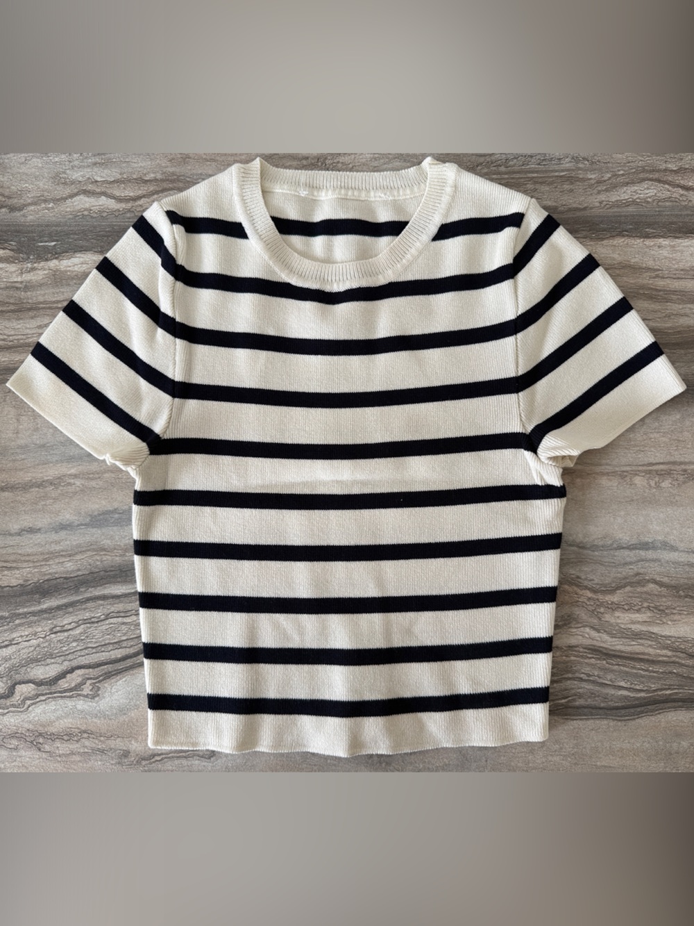Zara White and Navy Blue Striped Crop Top